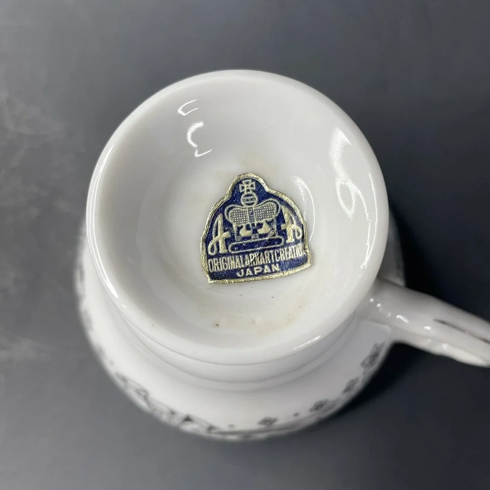 Vtg Arnart Creation Tea Cup & Saucer Japan‎ 25th Silver Anniversary White Bells